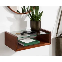 18" X 6" Holt Wood/Glass Decorative Wall Shelf Walnut Brown - Kate & Laurel All Things Decor -Home Decoration Series GUEST b028d542 02e3 4fe6 bb5d d8bc28831e23