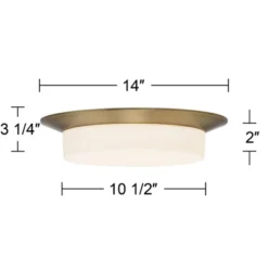 Possini Euro Design Melber Modern Ceiling Light Flush Mount Fixture 14" Wide Warm Brass Gold 3-Light Opal White Glass Shade For Bedroom Living Room -Home Decoration Series GUEST b285aa94 b8ac 4620 8846 61d63a9bf1a8