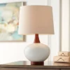 360 Lighting Brice Modern Mid Century Accent Table Lamp 23" High Ivory Ceramic Wood Neck Off White Drum Shade For Bedroom Living Room Bedside Office -Home Decoration Series GUEST b5565276 b780 4dca b25d 3c7a0537177c