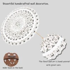 LuxenHome White Wood Flower 23.86" Round Wall Decor Home Decor Interior Design -Home Decoration Series GUEST b6c9f832 9e86 405b ba71 db32716fd719