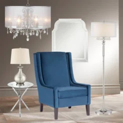 360 Lighting Albert Modern Table Lamp 24 3/4" High Mercury Glass Gourd Oatmeal Drum Shade For Bedroom Living Room Bedside Nightstand Office Kids House -Home Decoration Series GUEST b7467a5d 559e 4697 8375 20fd1f9f1e1b