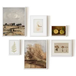 Americanflat 6 Piece Vintage Gallery Wall Art Set - Fall Study, Autumn In The Hills, Mushrooms, Light Bird, Fern Frond By Maple + Oak -Home Decoration Series GUEST b97b1083 43fd 44d8 864b 6d7b2a945400