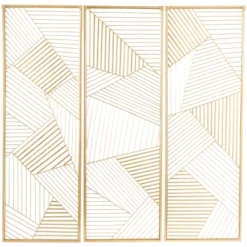 Set Of 3 Metal Geometric Wall Decors With Gold Frame - CosmoLiving By Cosmopolitan -Home Decoration Series GUEST ba03bfc8 875f 4488 8cb7 baa7976cb2fc
