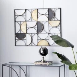 Metal Geometric Half Moon Wall Decor With Gold Detailing Black - Olivia & May