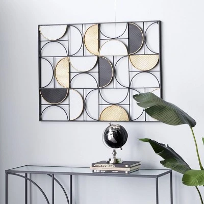 Metal Geometric Half Moon Wall Decor With Gold Detailing Black - Olivia & May 3 Metal Geometric Half Moon Wall Decor With Gold Detailing Black - Olivia & May