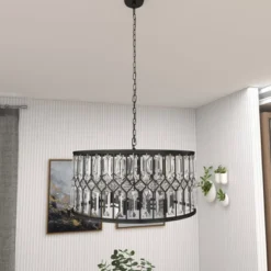 Metal Crystal Embellishments 6 Light Chandelier With Link Style Chain Black - Olivia & May -Home Decoration Series GUEST bb553d95 abe3 4870 a9cf 746c3aac4ac4