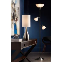 360 Lighting Ellery Modern Torchiere Floor Lamp With Side Lights 72" Tall Brushed Nickel Frosted White Glass Shade For Living Room Reading Bedroom -Home Decoration Series GUEST bc3d4a04 ec44 401d 8cd0 2249e0a90732