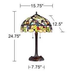 Robert Louis Tiffany Traditional Table Lamp 24.75" High Bronze Tropical Birds Stained Glass Shade For Living Room Family Bedroom Nightstand -Home Decoration Series GUEST bd1c26a2 18b4 4d8c aea7 5e689b95d83c