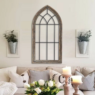 LuxenHome Rustic Wood And Black Metal Arched Window Wall Decor 3 LuxenHome Rustic Wood And Black Metal Arched Window Wall Decor