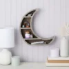 Wooden Moon Shelf, Rustic Wall Home Decor, Crystal Holder For Stones Display And Essential Oils (13 X 13 X 2 In)