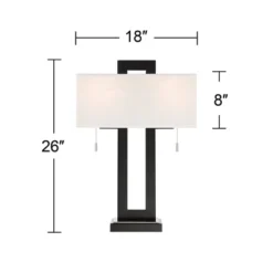360 Lighting Neil Modern Rustic Table Lamp 26" High Black Metal With USB Charging Port White Rectangular Shade For Bedroom Living Room Bedside Desk -Home Decoration Series GUEST be3701f7 6cc9 4c5d b3f2 b81f2eebd66f