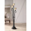 Franklin Iron Works Rustic Floor Lamp 3-Light Tree 65.5" Tall Powder Coated Black Wavy Amber Art Glass Shade For Living Room Bedroom Uplight