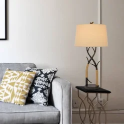 Metal Table Lamp With Rope Accents Black/Tan - Cal Lighting