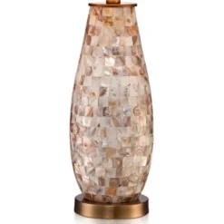 Regency Hill Cottage Table Lamps 26.5" High Set Of 2 Mother Of Pearl Tile Vase Beige Drum Shade For Living Room Family Bedroom Bedside Office -Home Decoration Series GUEST c476e642 fbed 4a1c bbbe 3c8ab08566cb