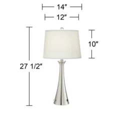 360 Lighting Karl Modern Table Lamps 27 1/2" Tall Set Of 2 Brushed Nickel With USB And Outlet White Drum Shade For Bedroom Living Room House Bedside -Home Decoration Series GUEST c5c46c83 8a21 4884 894e c0bc13dfbe8e