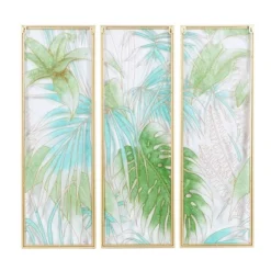 Set Of 3 Glass Leaf Tropical Wall Decors With Gold Frame Green - CosmoLiving By Cosmopolitan -Home Decoration Series GUEST c6fde945 37aa 4478 8e78 3808e2a1c772