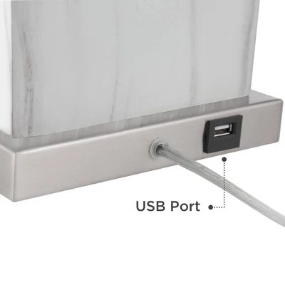 360 Lighting Connie Modern Table Lamps 25" High Set Of 2 White Faux Marble With USB Charging Ports Rectangular Shade For Living Room Office Desk House 6 360 Lighting Connie Modern Table Lamps 25" High Set Of 2 White Faux Marble With USB Charging Ports Rectangular Shade For Living Room Office Desk House - Image 4