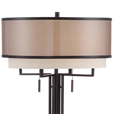 Franklin Iron Works Alamo Industrial Rustic Floor Lamp 62" Tall Bronze Metal Sheer Organza Outer Linen Fabric Inner Double Drum Shade For Living Room 5 Franklin Iron Works Alamo Industrial Rustic Floor Lamp 62" Tall Bronze Metal Sheer Organza Outer Linen Fabric Inner Double Drum Shade For Living Room - Image 3