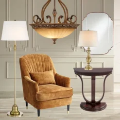 Kathy Ireland Sterling Estate Golden Bronze Pendant Chandelier 26 1/2" Wide Rustic Champagne Bowl Shade 3-Light Fixture For Dining Room Kitchen Island -Home Decoration Series GUEST c969f54c ccd9 44f6 88f1 b321a159e455