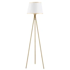 HOMCOM Modern Tripod Floor Lamp Free Standing Land Lamp W/ Steel Frame, Footswitch, Fabric Lampshade And E26 Base For Living Room, Bedroom, Gold -Home Decoration Series GUEST cbc93f31 0ae6 4db1 819a 5f23a3be418e