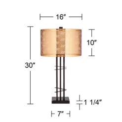 Possini Euro Design Deborah Modern Mid Century Table Lamp 30" Tall Black With USB Charging Port Gold Metal Double Drum Shades For Living Room Desk -Home Decoration Series GUEST ccb51444 3a3d 47f9 8b7a 4949629a99e7