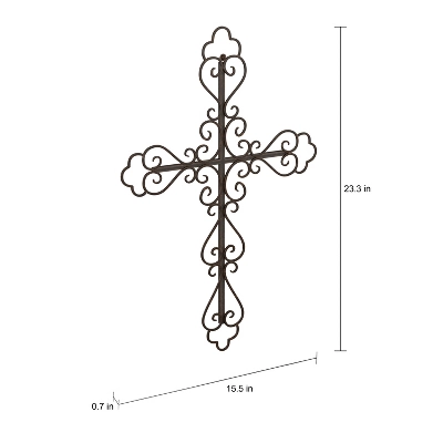 Metal Wall Cross With Decorative Fleur De Lis Design- Rustic Handcrafted Religious Wall Art For Décor In Living Room, Bedroom, More By Lavish Home 4 Metal Wall Cross With Decorative Fleur De Lis Design- Rustic Handcrafted Religious Wall Art For Décor In Living Room, Bedroom, More By Lavish Home - Image 2