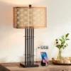 Possini Euro Design Deborah Modern Mid Century Table Lamp 30" Tall Black With USB Charging Port Gold Metal Double Drum Shades For Living Room Desk -Home Decoration Series GUEST d09b9f86 a2a3 4b5e 916a 95b7aa0cd5ec