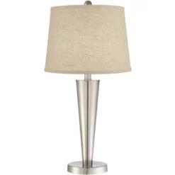 360 Lighting Geoff Modern Table Lamps 26" High Set Of 2 Brushed Nickel With USB Charging Port Cream Burlap Drum Shade For Bedroom Living Room Desk -Home Decoration Series GUEST d117b070 aa32 4d77 ab0d e72e60631f1e
