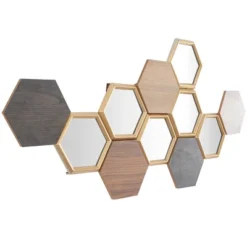 Wood Geometric Honeycomb Wall Decor With Mirrors Brown - CosmoLiving By Cosmopolitan -Home Decoration Series GUEST d2b9146a 2ffa 4e75 8a0f ad672d1f3194
