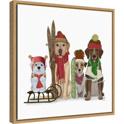 16" X 16" Christmas Dogs Winter Sports Fans By Fab Funky Framed Canvas Wall Art - Amanti Art 3 16" X 16" Christmas Dogs Winter Sports Fans By Fab Funky Framed Canvas Wall Art - Amanti Art