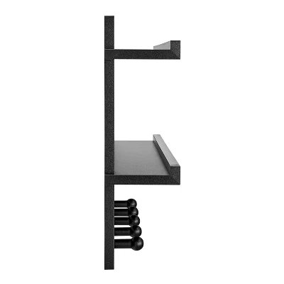 29" X 16" 2 Tier Ledge Wall Shelf Organizer With Five Hanging Hooks Black - Danya B. 14 29" X 16" 2 Tier Ledge Wall Shelf Organizer With Five Hanging Hooks Black - Danya B. - Image 12