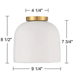 Possini Euro Design Merrick Modern Industrial Ceiling Light Flush Mount Fixture 9 1/4" Wide White Cement Gold For Bedroom Kitchen Living Room Hallway -Home Decoration Series GUEST dba2b5f6 f3f0 4f7b 8297 c66a400bcdfa