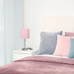 19.5" Bedside USB Port Feature Metal Table Desk Lamp Brushed Steel With Light Pink Fabric Shade - Creekwood Home 15 19.5" Bedside USB Port Feature Metal Table Desk Lamp Brushed Steel With Light Pink Fabric Shade - Creekwood Home -Home Decoration Series GUEST dc0ff7ec e56d 4153 835b 2c95a56a1b89