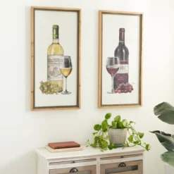 Farmhouse Wood Wine Framed Wall Art Set Of 2 Brown - Olivia & May