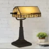 Hastings Home Tiffany Style Bankers LED Desk Lamp – 16" High, Dark Brown