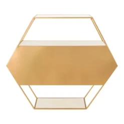 28" X 24" Lintz Hexagon Wall Mirror Shelves White/Gold - Kate & Laurel All Things Decor -Home Decoration Series GUEST e0f98b67 ab5a 4418 afe8 a27535f481dd