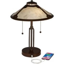 Franklin Iron Works Samuel Industrial Desk Lamp 20" High Rubbed Bronze With USB Charging Port Natural Mica Shade For Bedroom Living Room Bedside Desk -Home Decoration Series GUEST e2c01c83 6e29 4c44 b9c9 3934401584e7