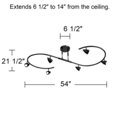 Pro Track Salazar S-Wave 6-Head LED Ceiling Track Light Fixture Kit Spot Light GU10 Adjustable Black Metal Modern Kitchen Bathroom Dining 54" Wide -Home Decoration Series GUEST e411a058 8b4d 434e aab8 69d7d49db37b