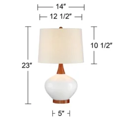 360 Lighting Brice Modern Mid Century Accent Table Lamp 23" High Ivory Ceramic Wood Neck Off White Drum Shade For Bedroom Living Room Bedside Office -Home Decoration Series GUEST e45444ee 31b2 4cbc b7d7 166286b35974