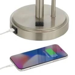 Possini Euro Design Traverse Modern Table Lamps Set Of 2 29 1/2" Tall Brushed Nickel With USB Charging Port LED Gooseneck White Drum Shade For Desk -Home Decoration Series GUEST e5e98734 7ed3 4d2c 89e5 e165f0c556bf