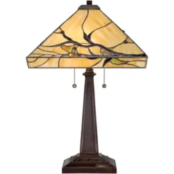 Robert Louis Tiffany Budding Branch Mission Table Lamp 24" High Bronze With Table Top Dimmer Art Glass Square Shade For Bedroom Living Room Bedside -Home Decoration Series GUEST e6661417 7eac 47ac 8e3e 1967b661d6de