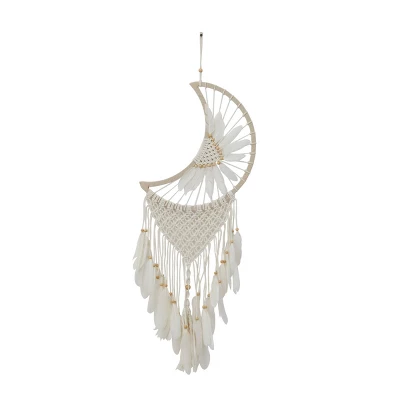 42" X 14" Cotton Macrame Handmade Intricately Woven Dreamcatcher Wall Decor With Beaded Fringe Tassels White - Olivia & May 6 42" X 14" Cotton Macrame Handmade Intricately Woven Dreamcatcher Wall Decor With Beaded Fringe Tassels White - Olivia & May - Image 4