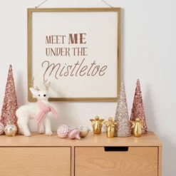 Meet Me Under The Mistletoe Hanging Sign Gold/Cream - Wondershop™