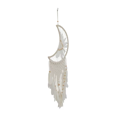 42" X 14" Cotton Macrame Handmade Intricately Woven Dreamcatcher Wall Decor With Beaded Fringe Tassels White - Olivia & May 3 42" X 14" Cotton Macrame Handmade Intricately Woven Dreamcatcher Wall Decor With Beaded Fringe Tassels White - Olivia & May