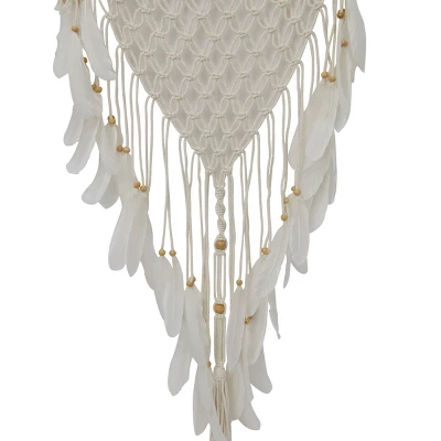 Cotton Macrame Handmade Intricately Woven Dreamcatcher Wall Decor With Beaded Fringe Tassels White - Olivia & May 4 Cotton Macrame Handmade Intricately Woven Dreamcatcher Wall Decor With Beaded Fringe Tassels White - Olivia & May - Image 2