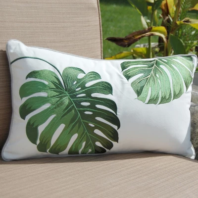 RightSide Designs Tropical Green Monstera Indoor/Outdoor Lumbar Throw Pillow 5 RightSide Designs Tropical Green Monstera Indoor/Outdoor Lumbar Throw Pillow - Image 3