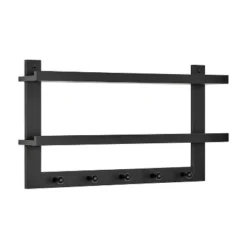 29" X 16" 2 Tier Ledge Wall Shelf Organizer With Five Hanging Hooks Black - Danya B. 27 29" X 16" 2 Tier Ledge Wall Shelf Organizer With Five Hanging Hooks Black - Danya B. -Home Decoration Series GUEST ef8bf05a eaa4 4442 895a dccf9c6cc602