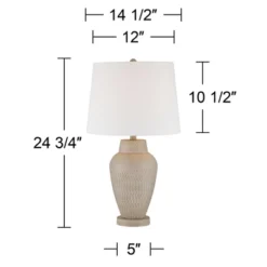360 Lighting Rupert Rustic Farmhouse Table Lamp 24 3/4" High Beige Hammered Off White Linen Drum Shade For Bedroom Living Room Bedside Nightstand Home -Home Decoration Series GUEST efc890cd e62c 40f7 a6b5 9e7e94f293fd