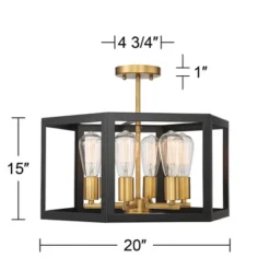 Possini Euro Design Beni Industrial Modern Farmhouse Ceiling Light Semi Flush Mount Fixture 20" Wide Antique Bronze Gold 6-Light For Bedroom Kitchen -Home Decoration Series GUEST f2a3a383 5b8a 4c13 bc86 92ca1f31f72c
