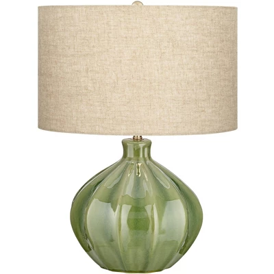 360 Lighting Gordy Modern Accent Table Lamp Handcrafted 20 1/2" High Ribbed Green Ceramic Oatmeal Fabric Drum Shade For Bedroom Living Room Bedside 9 360 Lighting Gordy Modern Accent Table Lamp Handcrafted 20 1/2" High Ribbed Green Ceramic Oatmeal Fabric Drum Shade For Bedroom Living Room Bedside - Image 7